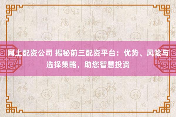 网上配资公司 揭秘前三配资平台：优势、风险与选择策略，助您智慧投资