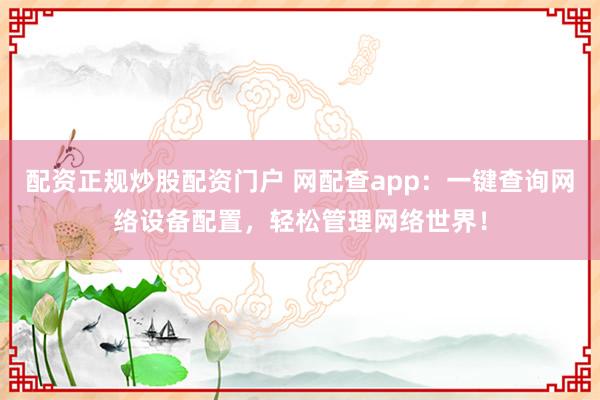 配资正规炒股配资门户 网配查app：一键查询网络设备配置，轻松管理网络世界！