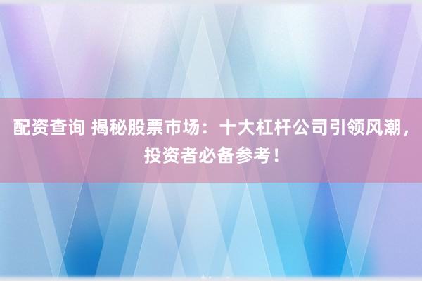 配资查询 揭秘股票市场：十大杠杆公司引领风潮，投资者必备参考！