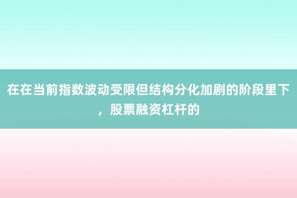 在在当前指数波动受限但结构分化加剧的阶段里下，股票融资杠杆的